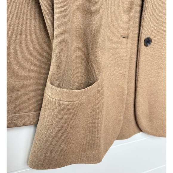 J Crew Knit Sweater Blazer 100% Cotton Jacket Single Button Tan Camel Career S/M - Picture 9 of 16
